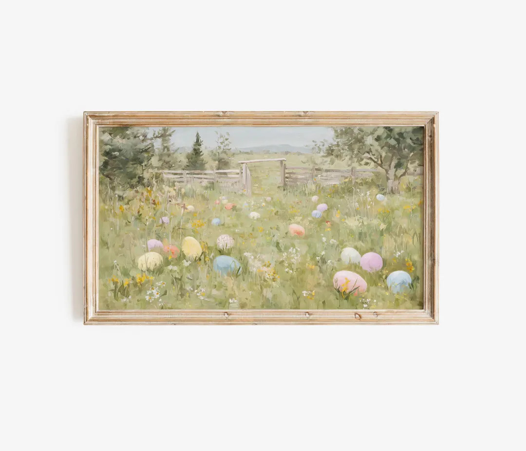 Easter Meadow TV Art – 16x9 Pastel Spring Landscape, Cottagecore Bunny Farmhouse Decor Samsung ... | Etsy (US)