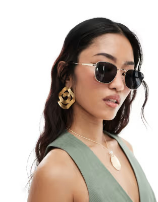 Mango square metal frame sunglasses in gold | ASOS (Global)