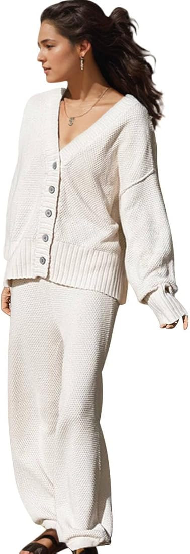 LANSGELING Women's 2 lounge Knit Sweater Sets Trendy Outfits Oversized Slouchy Cozy | Amazon (US)