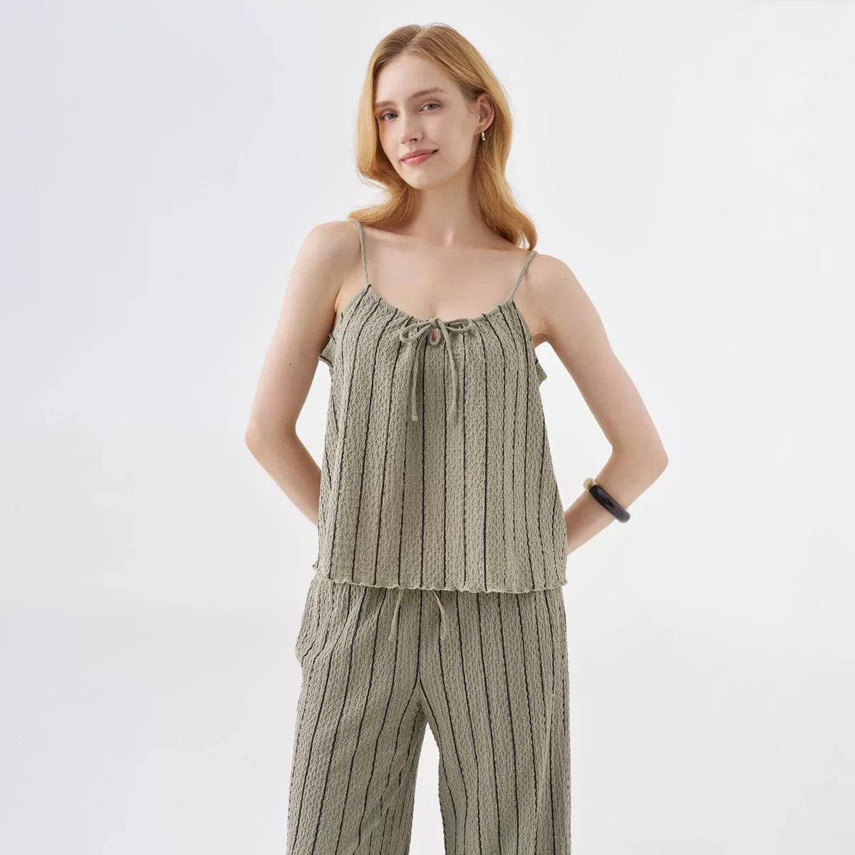 Women's Tie-Front Cami - A New Day™ Green Striped L | Target