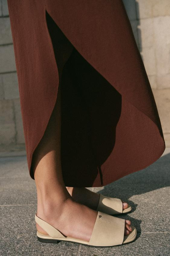 LEATHER STRAP FLAT SANDALS | Zara US