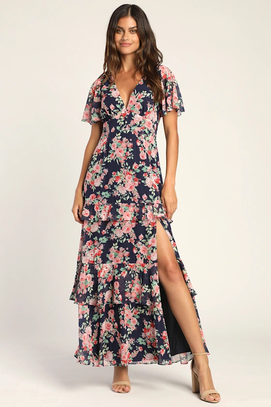 Fantastic Florals Navy Floral Print Tiered Maxi Dress | Lulus (US)