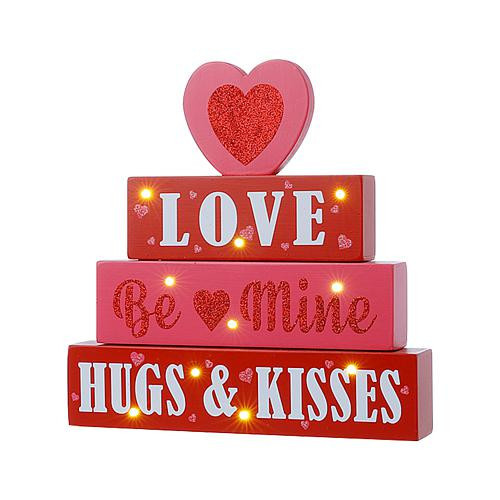 Glitzhome 11.25in H Lighted Valentine's Wooden Block Table Sign | HSN