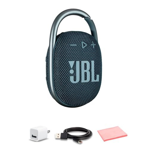 JBL Clip 4 Portable Bluetooth Speaker with Built-in Carabiner | Compact Wireless Waterproof IP67 Speaker for Travel and Outdoors| Bold Sound, Long Battery Life (Blue) + USB Adapter + Microfiber Cloth | Amazon (US)