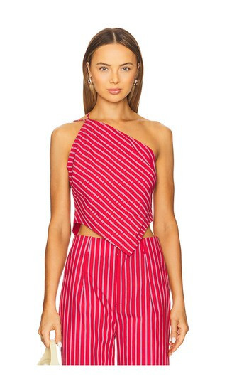 Line & Dot Claudine Asymmetrical Top in Red. - size S | Revolve Clothing (Global)
