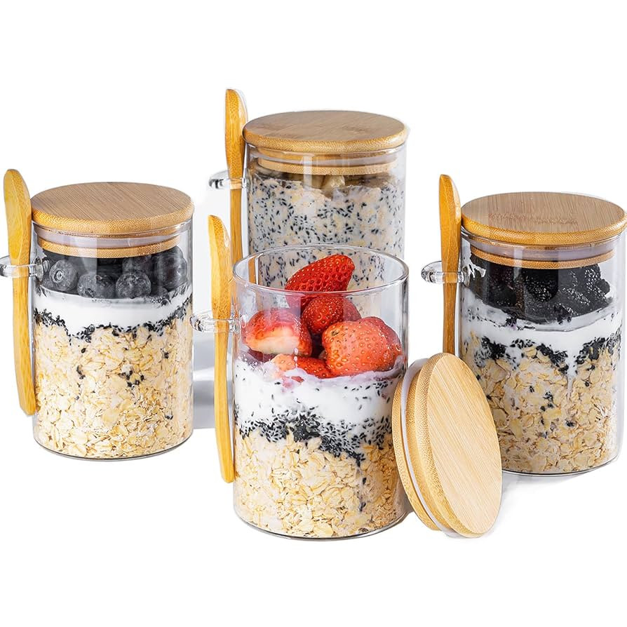 Overnight Oats Containers with Lids,16oz Overnight Oats Jars 4 Pack, Oatmeal Cups,Meal Prep Conta... | Amazon (US)