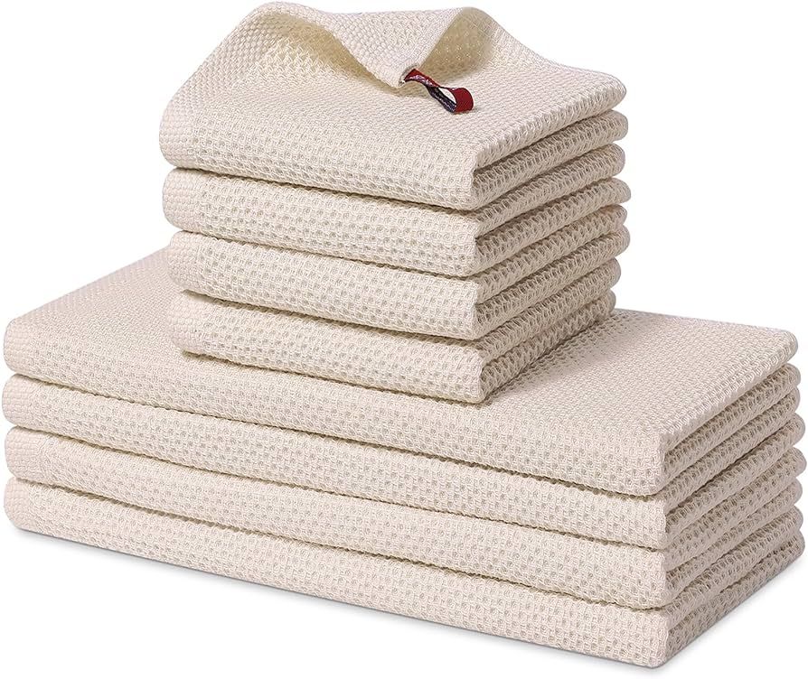 Homaxy 100% Cotton Kitchen Towels and Dishcloths Set, 12 x 12 Inches and 13 x 28 Inches, Set of 8... | Amazon (US)