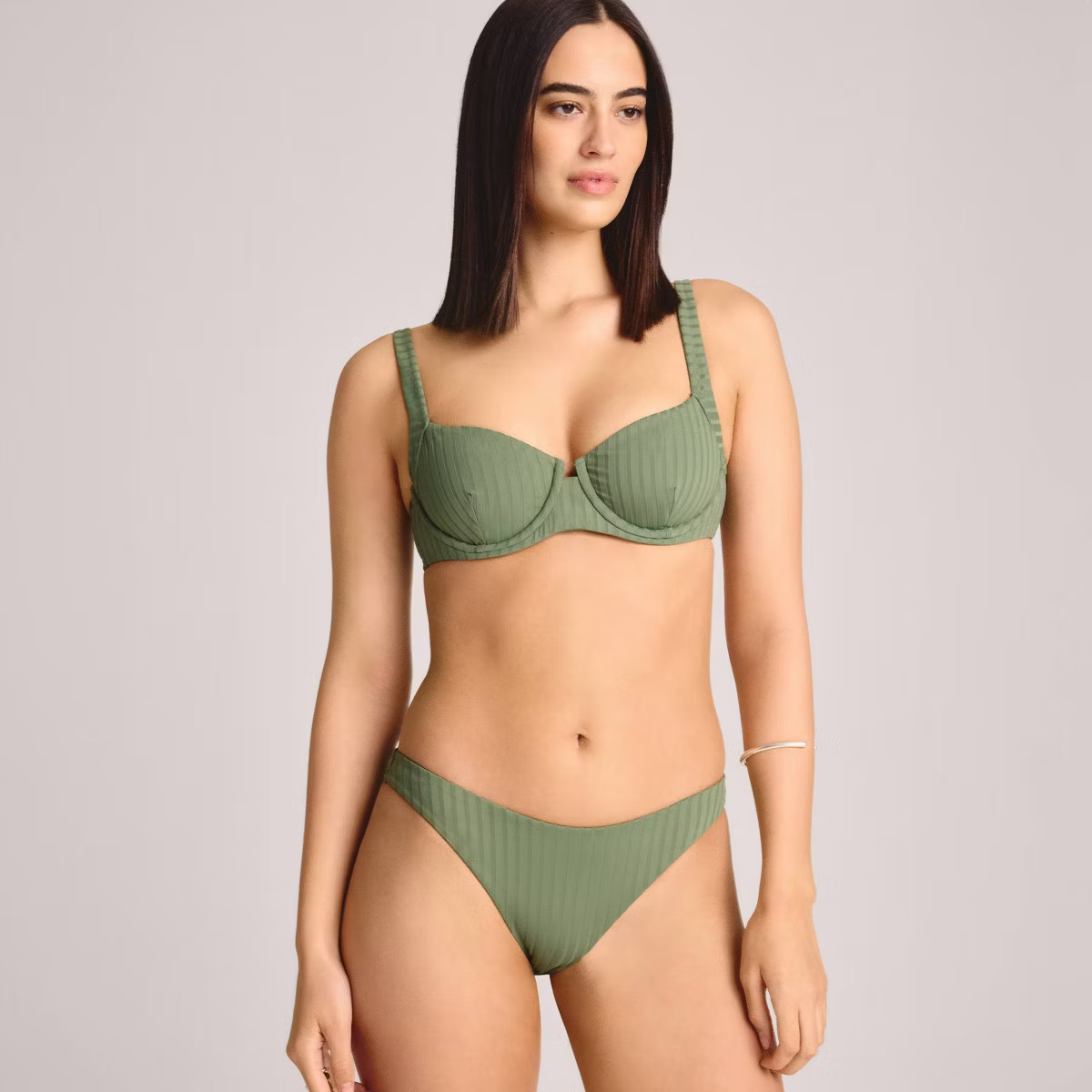 Vitamin A Women's Ribbed Classic Coverage Bikini Bottom - Green | Target