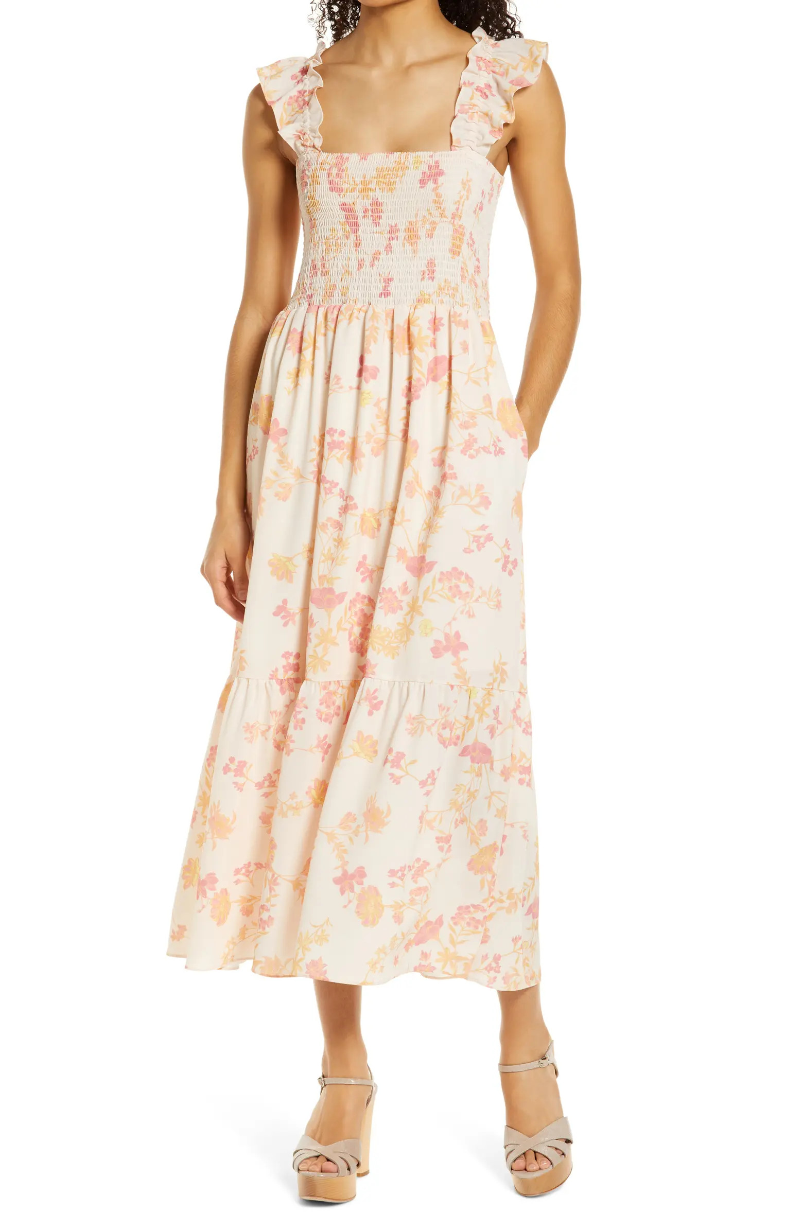 French Connection Diana Verona Drape Frill Midi Dress | Nordstrom | Nordstrom