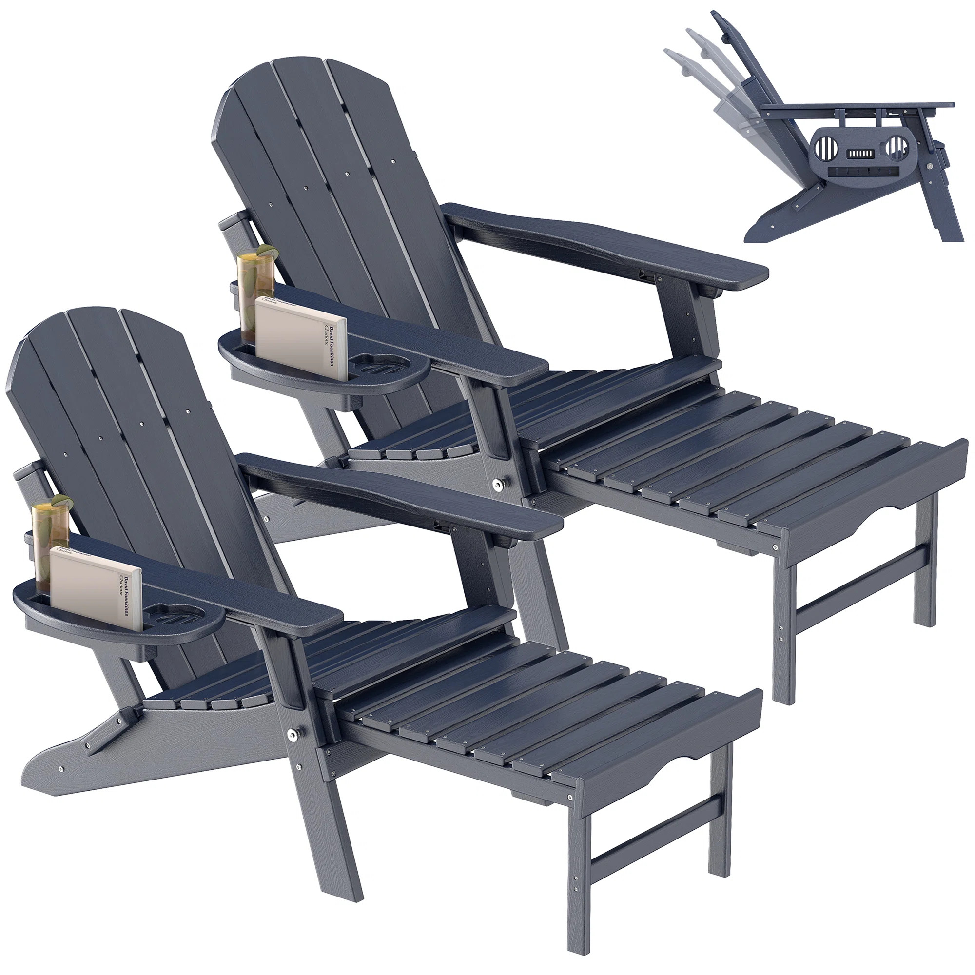HDPE Folding And Adjustable Adirondack Chair With Ottoman (Set of 2) | Wayfair North America