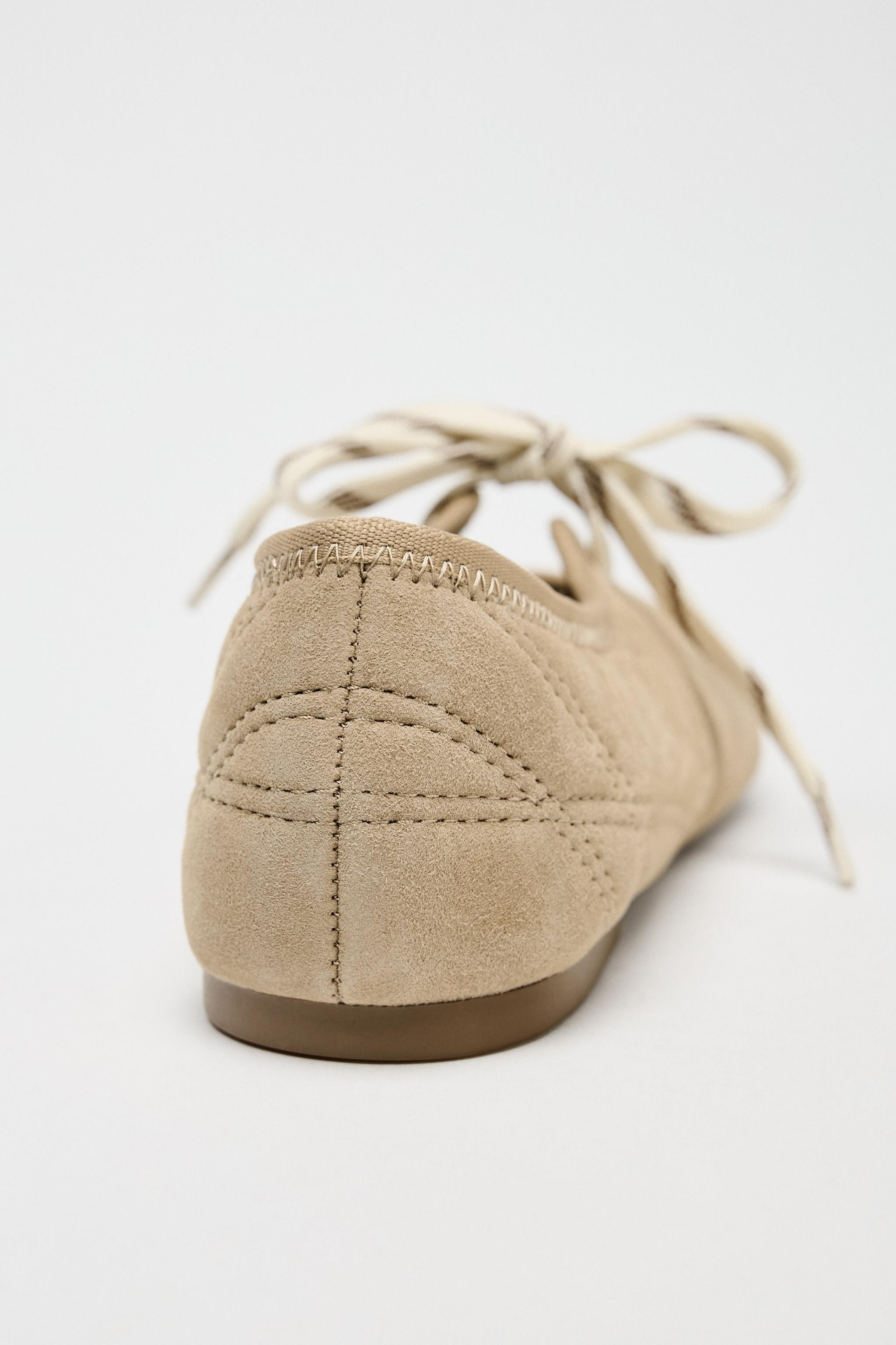 SPLIT LEATHER LACE-UP BALLET FLATS | Zara US