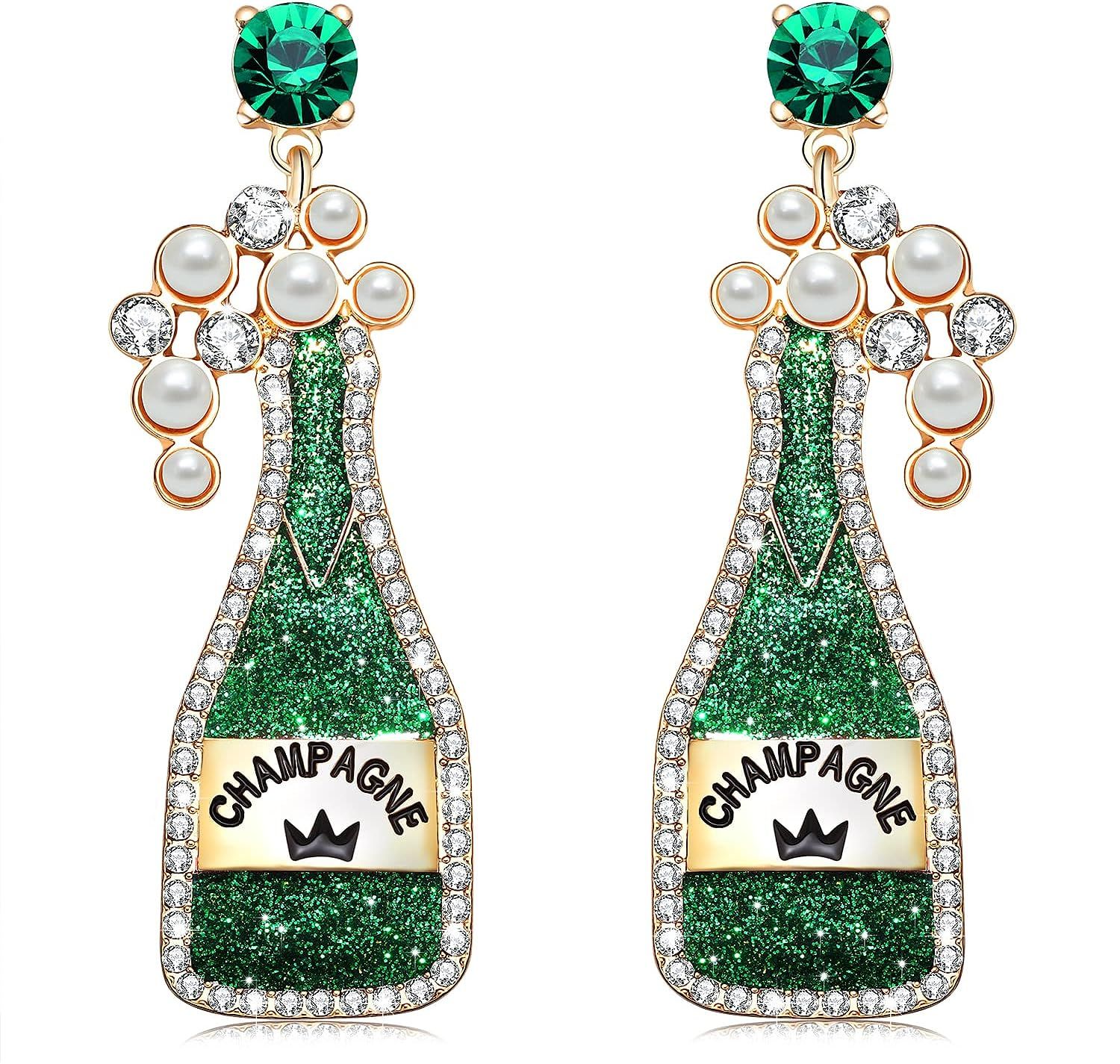 Boderier Champagne Earrings Bright Colored Glitter Champagne Bottle Drop Earrings Statement Festi... | Amazon (US)