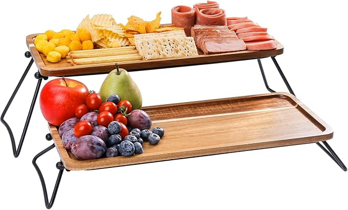 2 Tier Cupcake Stand - Serving Tray - Acacia Wooden Dessert Table Display Set - Tiered Tray Stand... | Amazon (US)