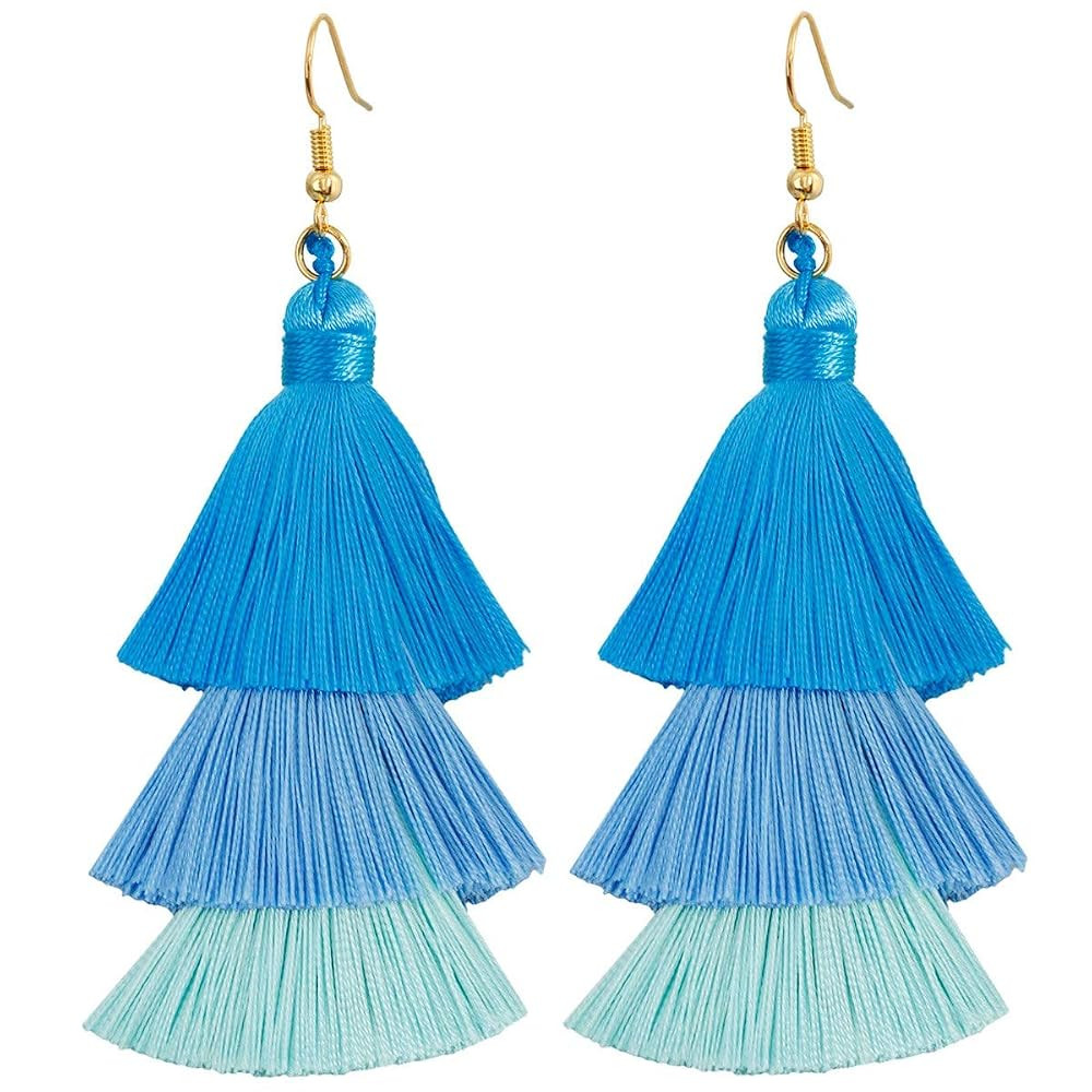 SUNYIK Gradual Color Tiered Thread Layered Tassel Dangle Earrings for Women | Amazon (US)