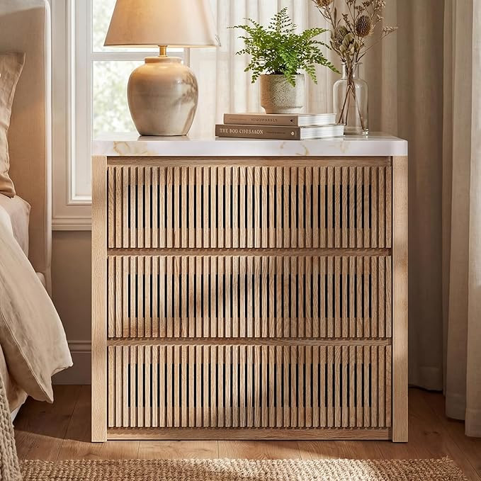 27.6” Wide Oversized Fluted Nightstand, Slatted 27.6” Tall Night Stands, Extra Large Wood Bed... | Amazon (US)