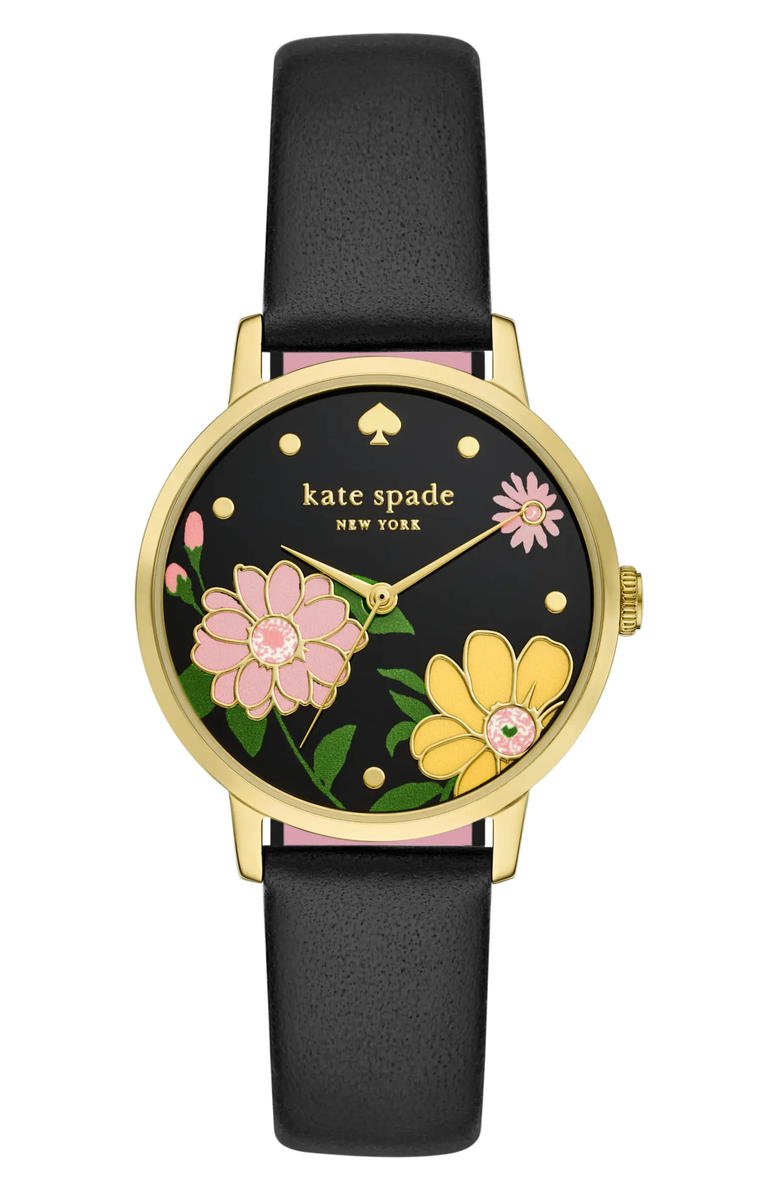 Kate Spade New York metro floral dial leather strap watch, 34mm | Nordstrom | Nordstrom