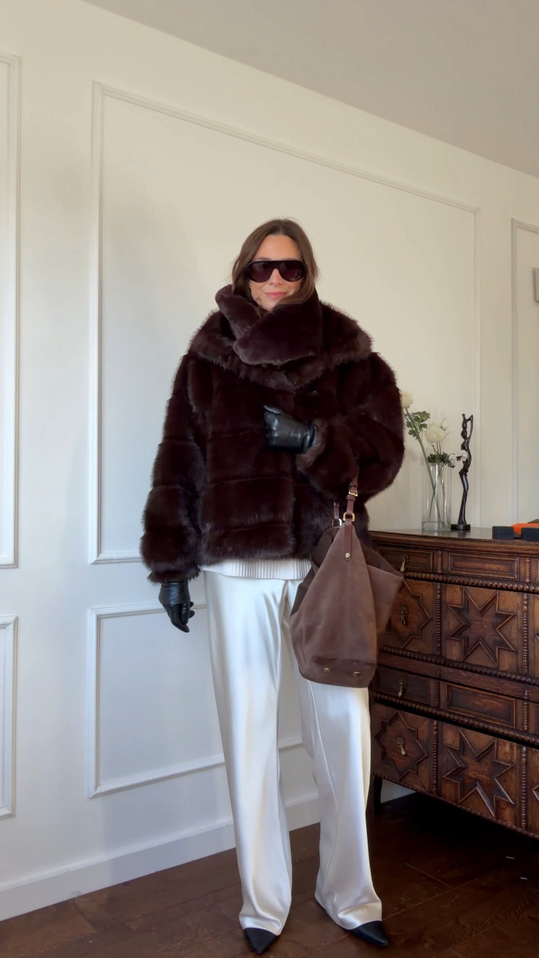 Brown faux fur, faux fur coat, faux fur snood, satin trousers, coat outfit, visor sunglasses 

#LTKSeasonal #LTKOver40 #LTKootd