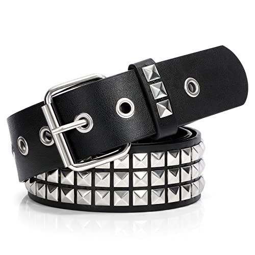 XZQTIVE Studded Belt Punk Rivet Belt Punk Leather Belt for Women/Men (Silver, Fit Pant 35-40 inch) | Amazon (US)