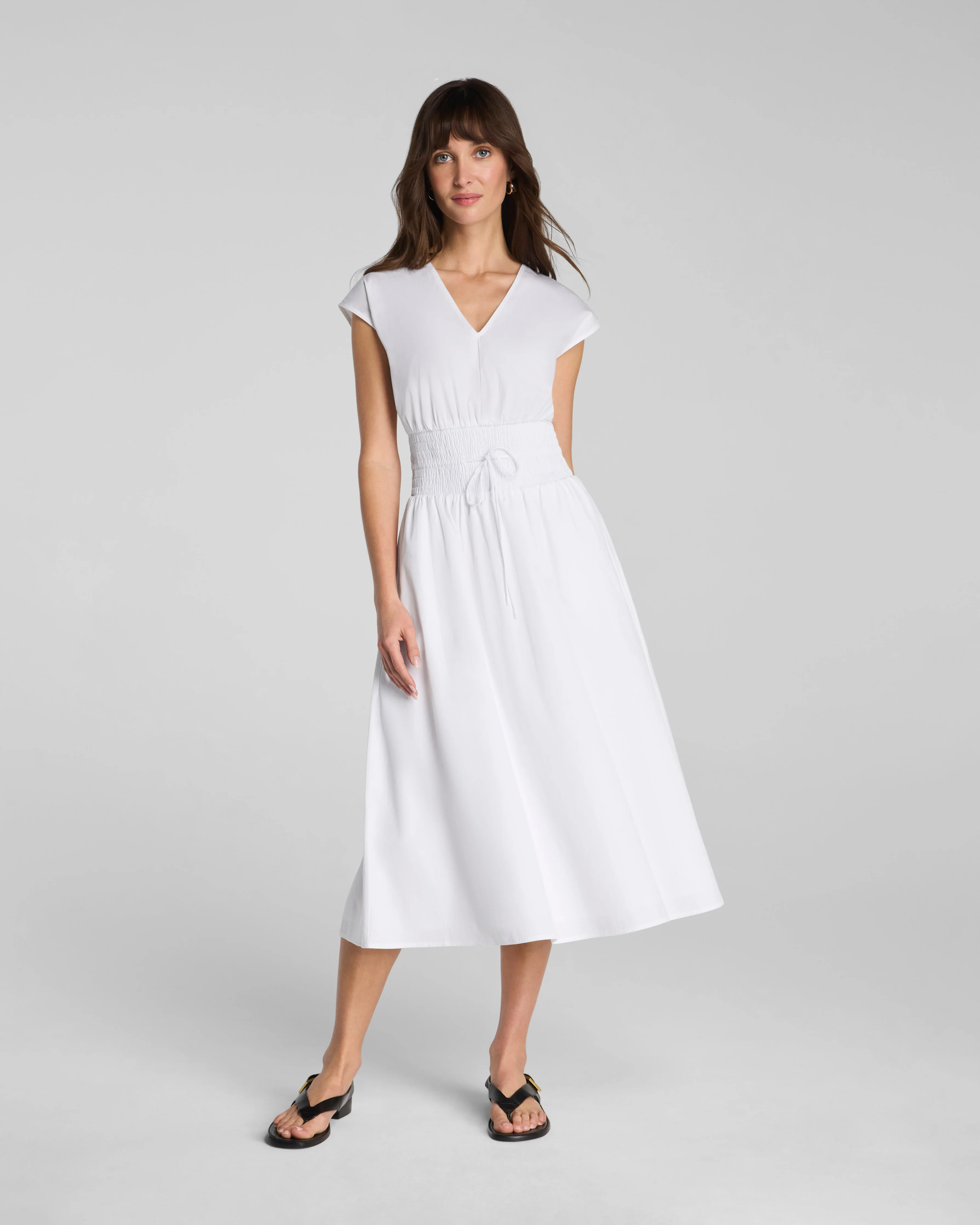 SPANX® Poplin V-Neck Smocked Midi Dress | Supima® Cotton | Spanx