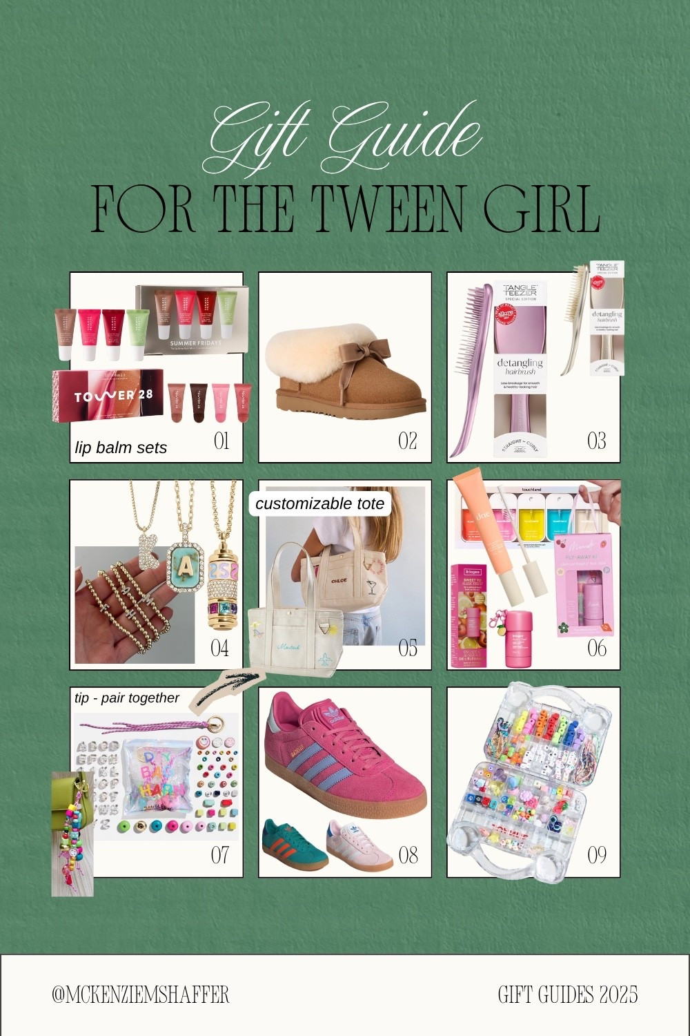 holiday gift guide ❤️ for the tween/teen girl 

the main highlights:

- Sephora Summer Fridays lip balm gift sets
- Sephora Tower 28 lip balm gift set
- Baublebar custom beaded keychain and monogram tote
- Baublebar initial necklaces 
- Adidas colorful Gazelle sneakers 
- Ugg Bailey slippers with bows

Christmas gift guides | holiday gift ideas | gifts she’ll love | gifts for teen and tween girls | holiday finds | gift closet must haves 

#LTKGiftGuide #LTKCyberWeek #LTKHoliday