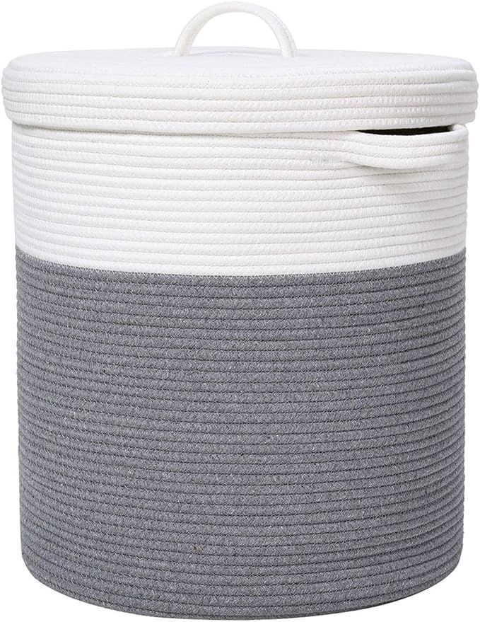 16" x 16" x 18" Extra Large Storage Basket with Lid, Cotton Rope Storage Baskets, Laundry Hamper,... | Amazon (US)