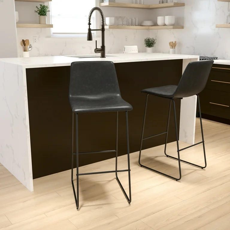 Flash Furniture 30 Inch Commercial Grade LeatherSoft Bar Height Barstools in Gray, Set of 2 | Walmart (US)