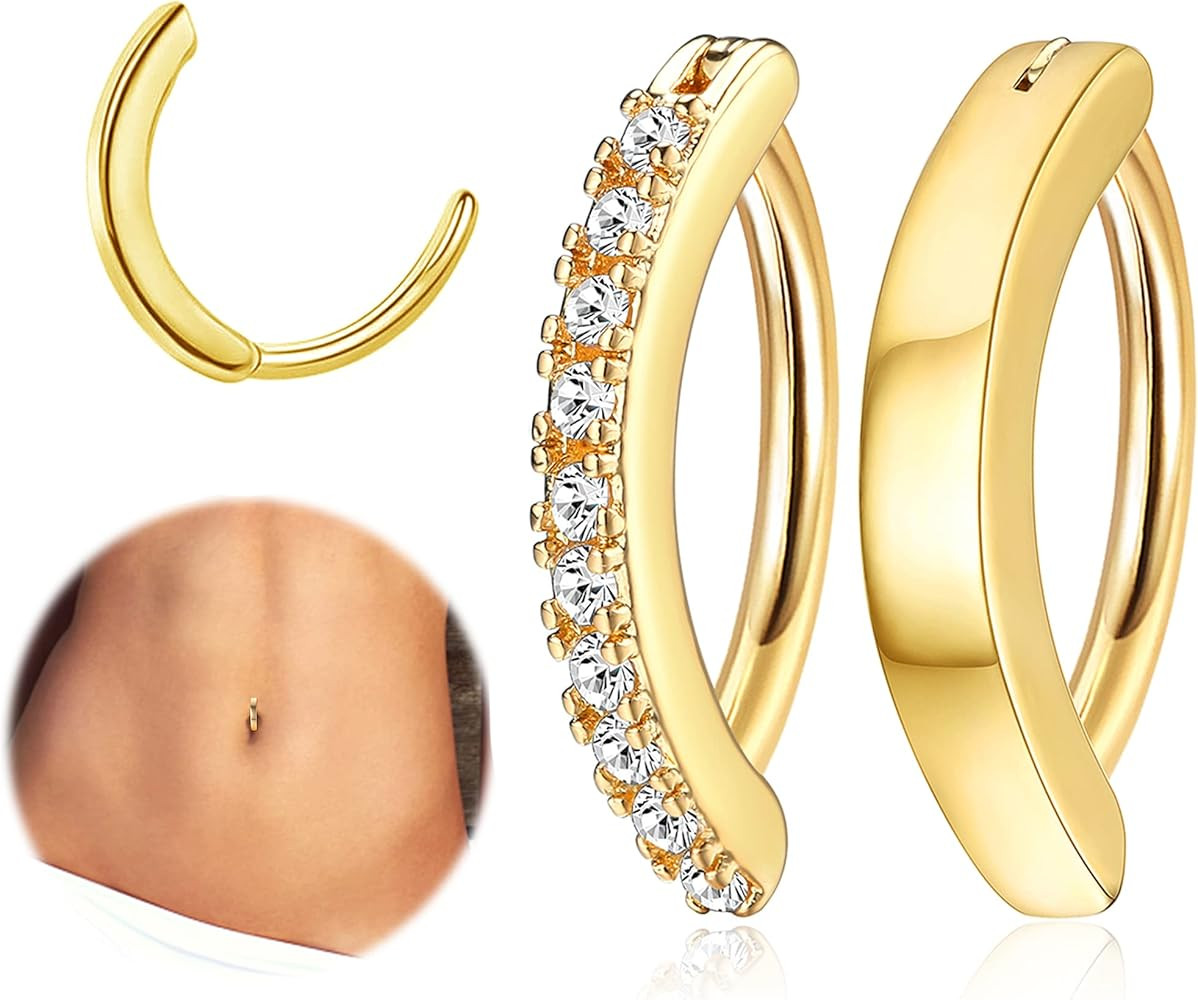 FIASASO 2Pcs 14G Clicker Belly Button Ring for Women Surgical Steel CZ Opal Belly Ring Simple Rev... | Amazon (US)