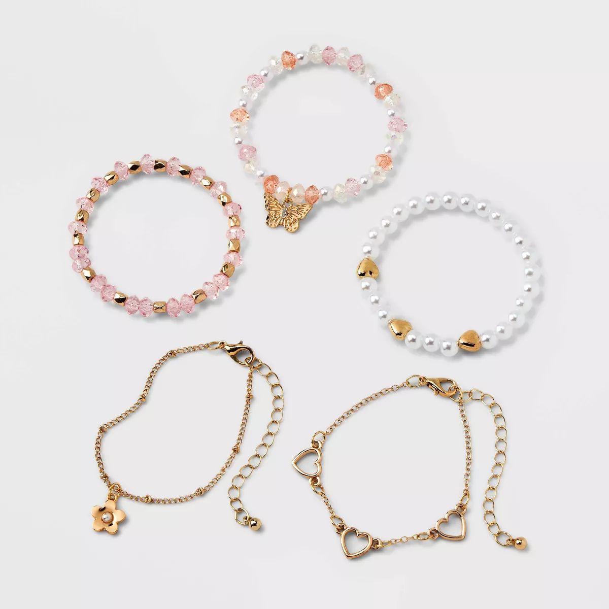 Girls' 5pk Mixed Bracelet Set with Flower and Butterfly Charms - Cat & Jack™ | Target