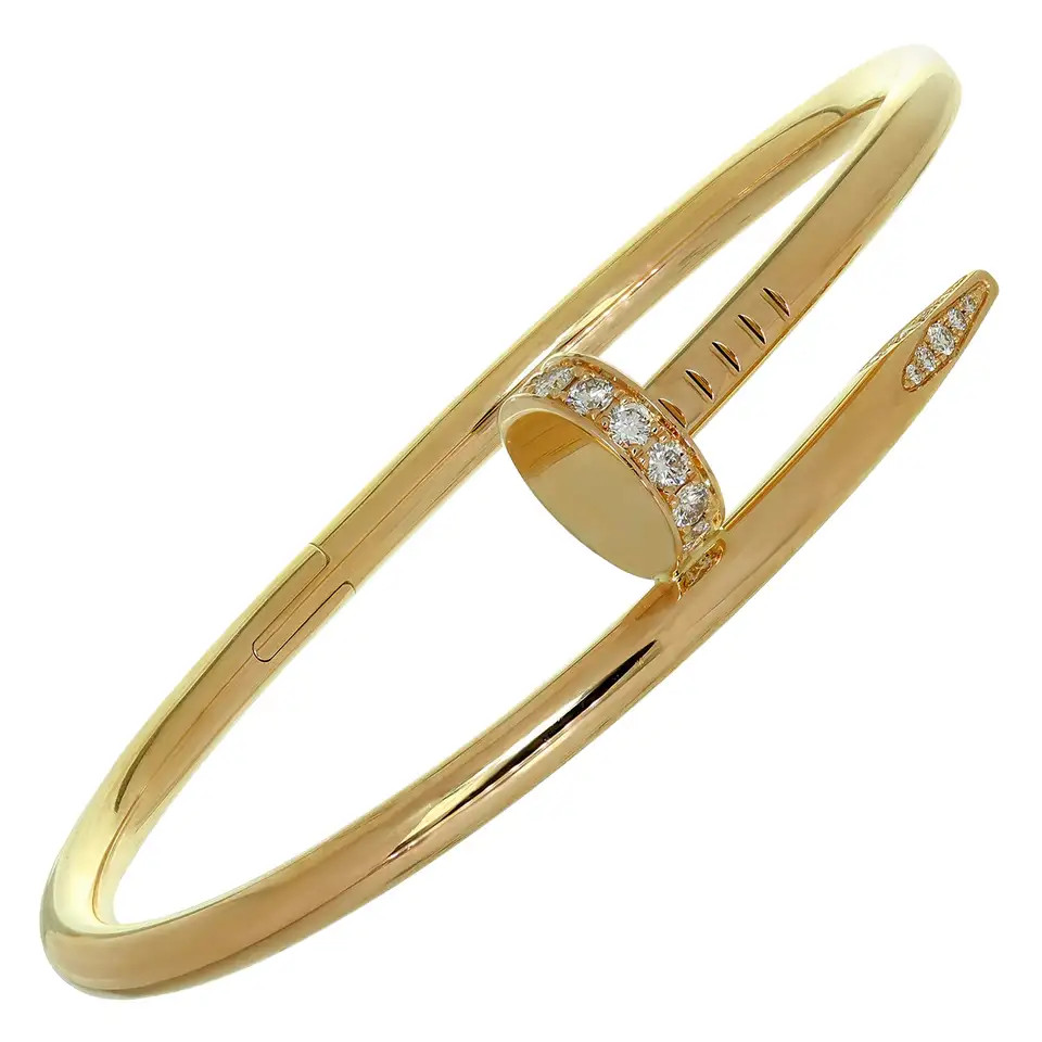 Authentic Cartier Juste un Clou Diamond Rose Gold Bracelet 16 Box Papers | 1stDibs