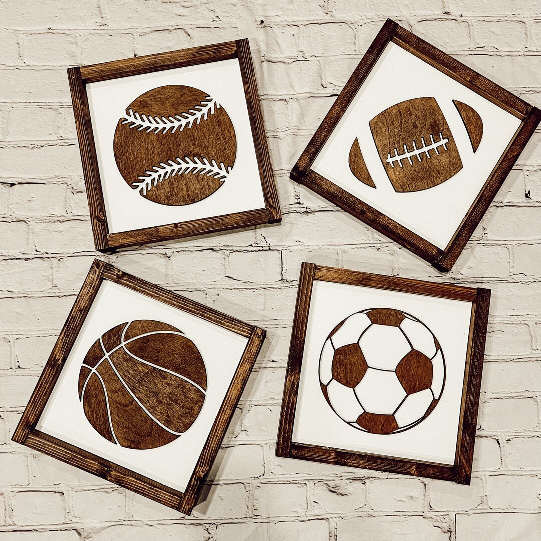 Sports Ball Wood Signs Set of 4 Boys Room Playroom Kids Room Sign FREE SHIPPING - Etsy | Etsy (US)