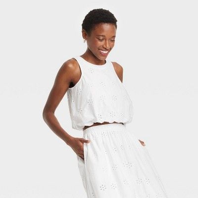 Women's Eyelet Bubble Hem Shirt - A New Day™ White S | Target