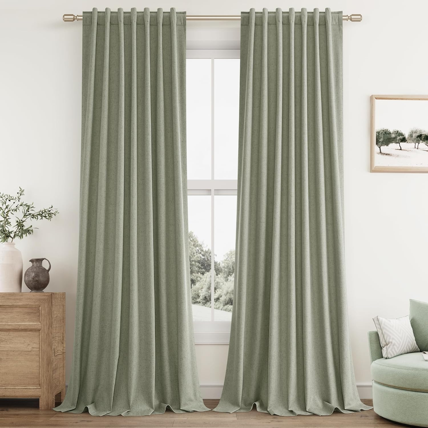 Sage Green 100% Blackout Curtains 84 Inch Length 2 Panels Set for Living Room Bedroom Back Tab Th... | Amazon (US)