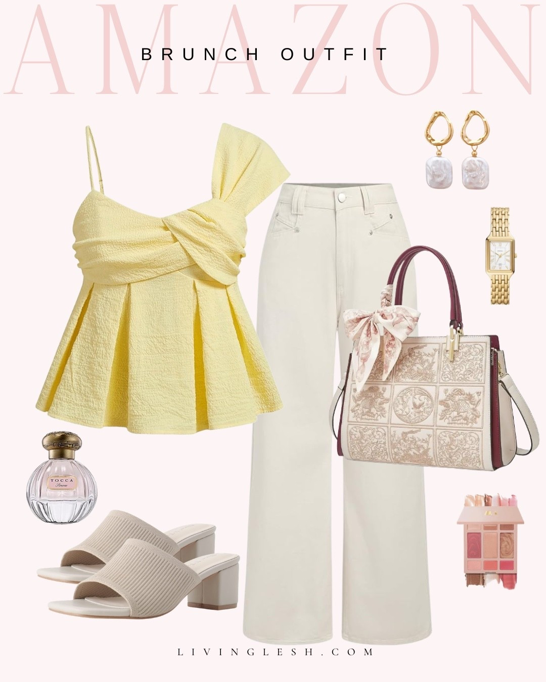 
Amazon outfit | Amazon finds | Spring outfit | Spring style | Brunch outfit | Spring finds | Amazon fashion | Bag | Wide leg jeans | White jeans | White denim | Spring blouse | Perfume

#LTKWorkwear #LTKdayinmylife #LTKootd