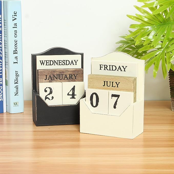 CAVEEN Vintage Wooden Block Perpetual Calendar Desk Accessory Retro Chic Rustic Any Year/Month / ... | Amazon (US)
