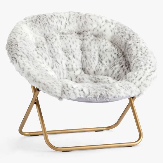 Hang-A-Round Chair, Gray Leopard Faux-Fur w/ Gold Base | Pottery Barn Teen