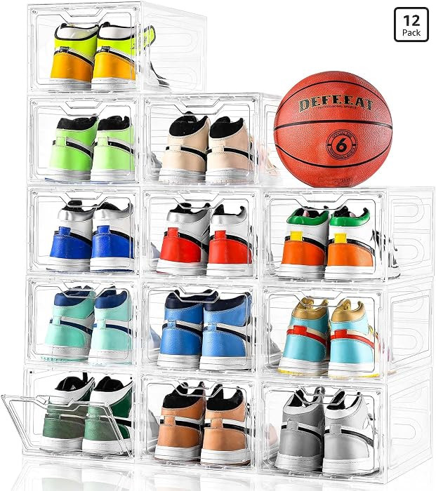 12 Pack Thicken & Sturdy Clear Shoe Storage Organizer with Magnetic Door, Shoe Boxes Clear Plasti... | Amazon (US)