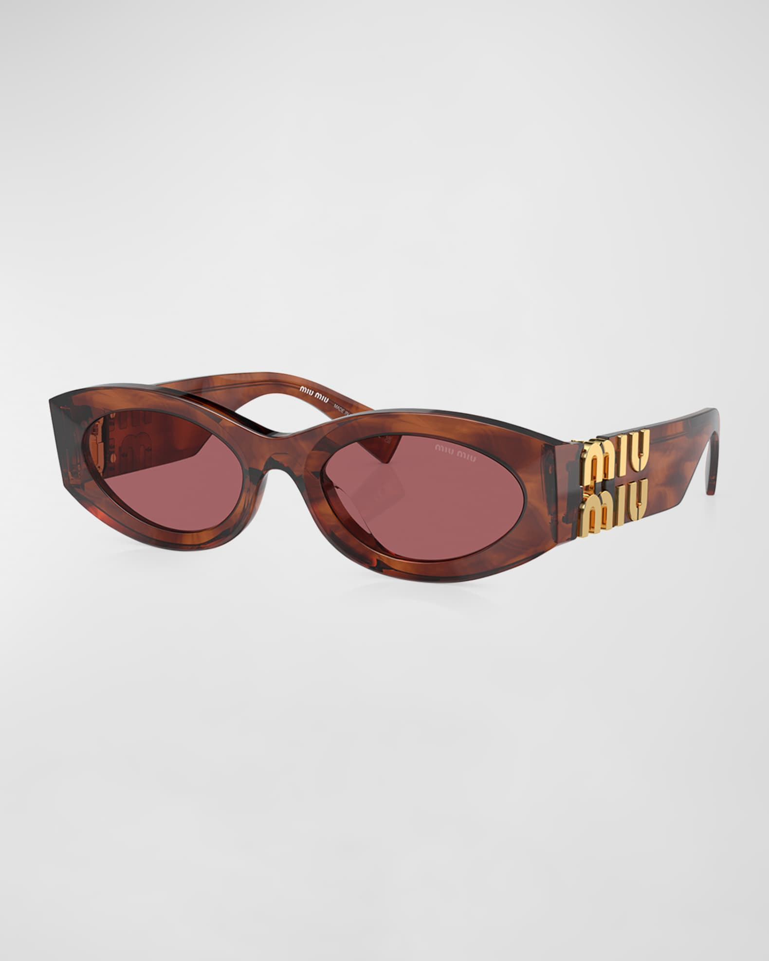 Miu Miu Logo Oval Acetate Sunglasses | Neiman Marcus