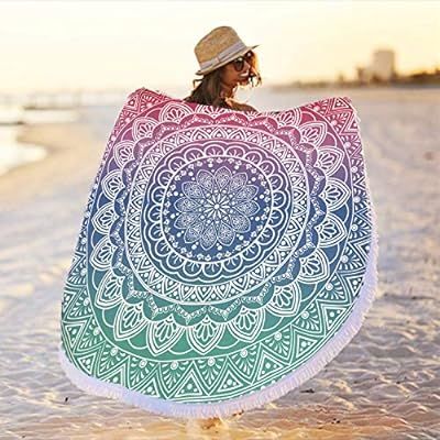 Large Round Microfiber Mandala Beach Towel Blanket,Circle Fringe Bohemian Boho Hippy Gypsy Towel,... | Amazon (US)