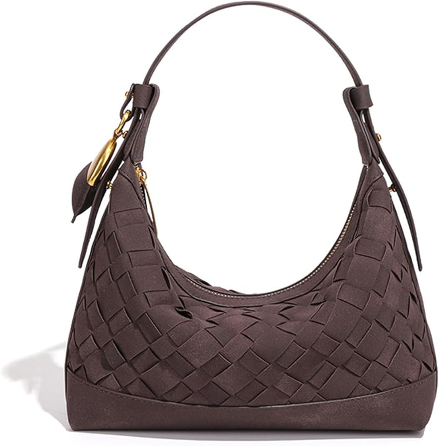 Luxurious Suede Hobo Bag - Women's Woven Leather Shoulder Bag with Spacious Interior, Chocolate C... | Amazon (CA)