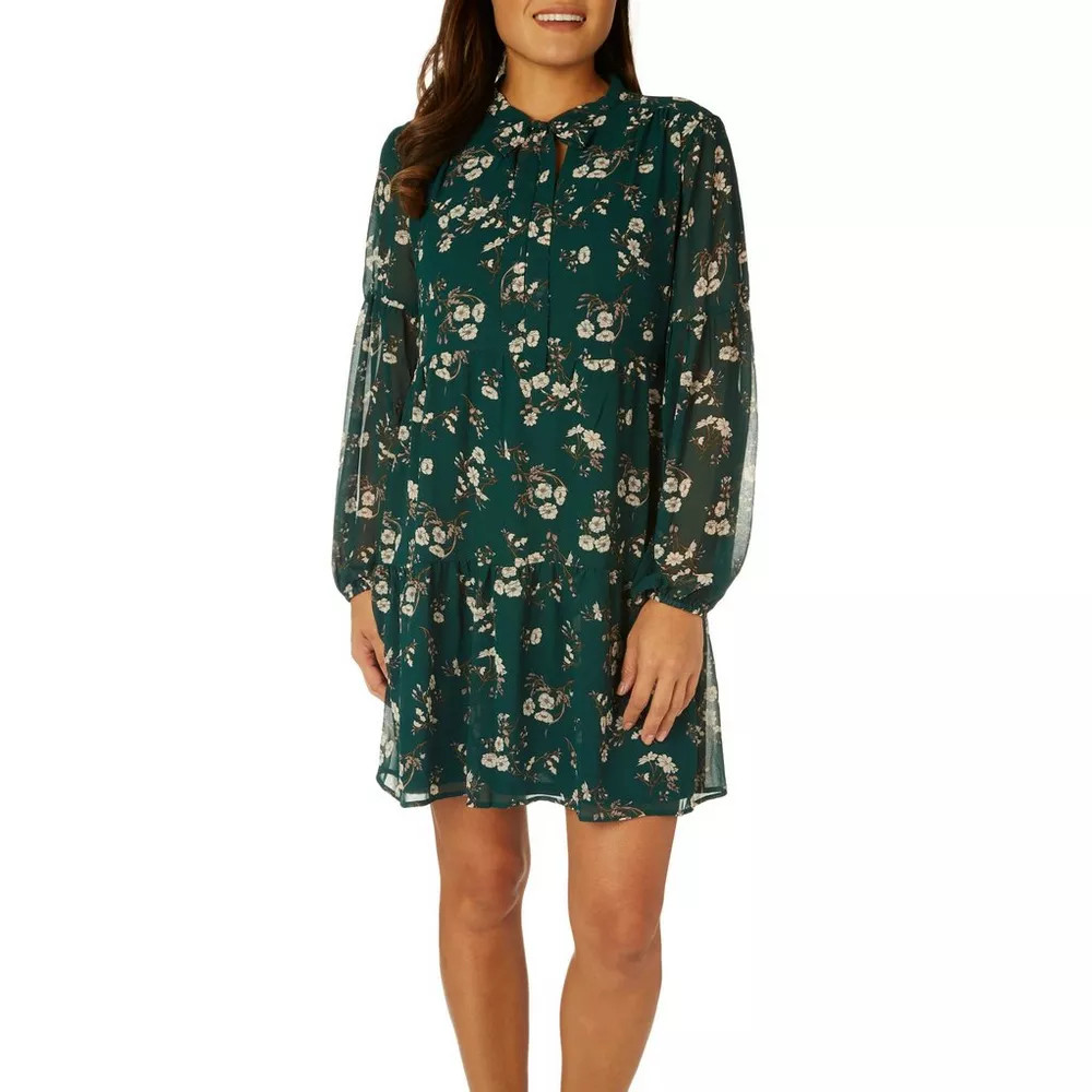 Womens Floral  V Neck Tie Front Long Sleeve Dress | Bealls