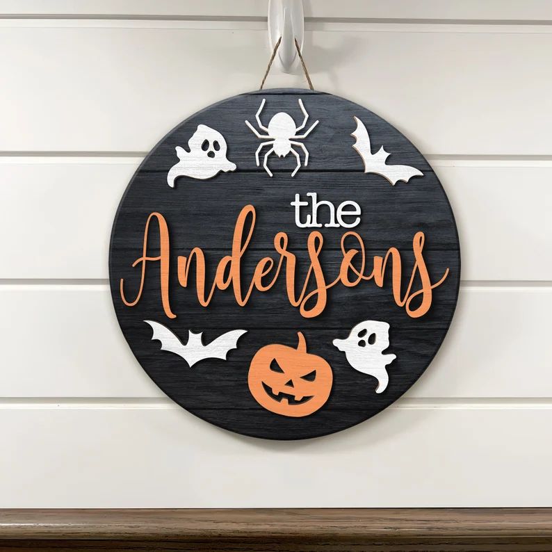 Halloween Door Hanger Custom Halloween Sign Family Name - Etsy | Etsy (US)