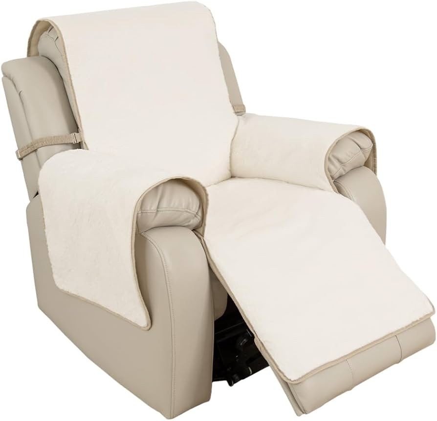 RBSC Home Waterproof Faux Fur Recliner Covers - Ivory Antislip Recliner Chair Slipcover Faux Rabb... | Amazon (US)