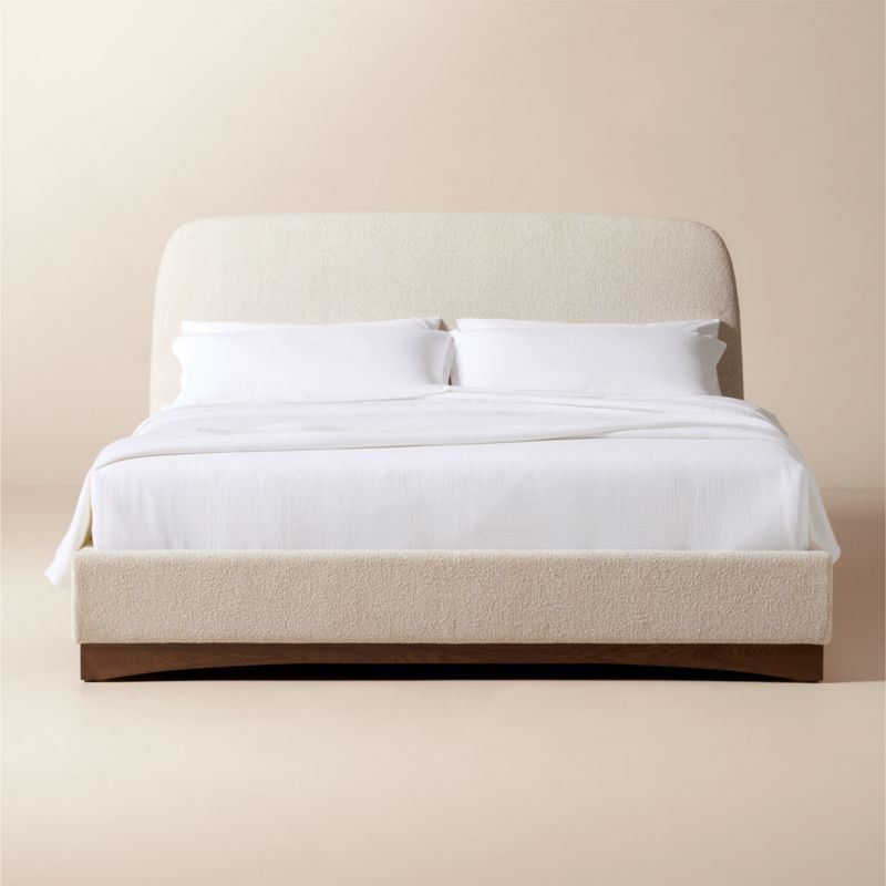 Auburn Warm White Boucle Upholstered King Bed | CB2