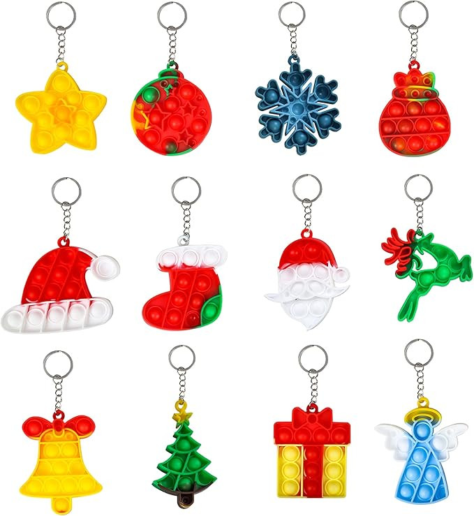 OMGJS 12 Pcs Christmas Mini Push Pop Bubble Fidget Toy, Keychain Bubble Pop Desk Toy, Fidget Keyc... | Amazon (US)