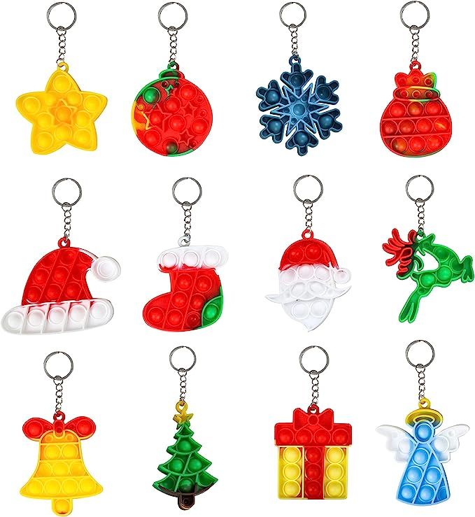 OMGJS 12 Pcs Christmas Mini Push Pop Bubble Fidget Toy, Keychain Bubble Pop Desk Toy, Fidget Keyc... | Amazon (US)