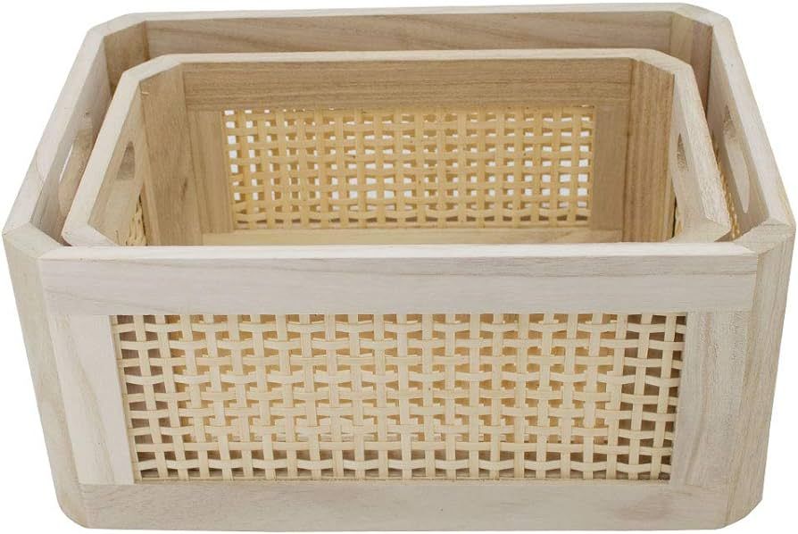 Desktop storage basket, sundry office drawer storage box, wood frame storage basket. (Rectangle-A... | Amazon (US)