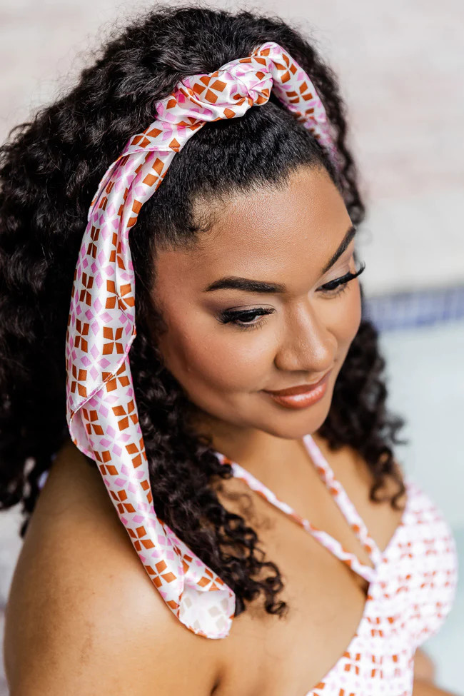 Droptop Drive Pink Diamond Print Headscarf | Pink Lily