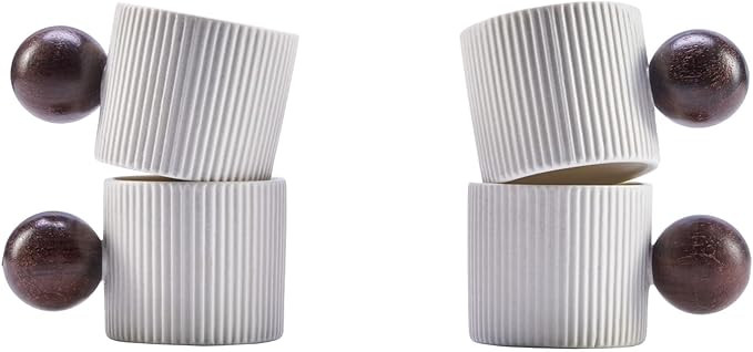Ceramic Mini Espresso Cups Demitasse Cups with Round Wooden Handle Vertical Stripes Tea Cups (whi... | Amazon (US)
