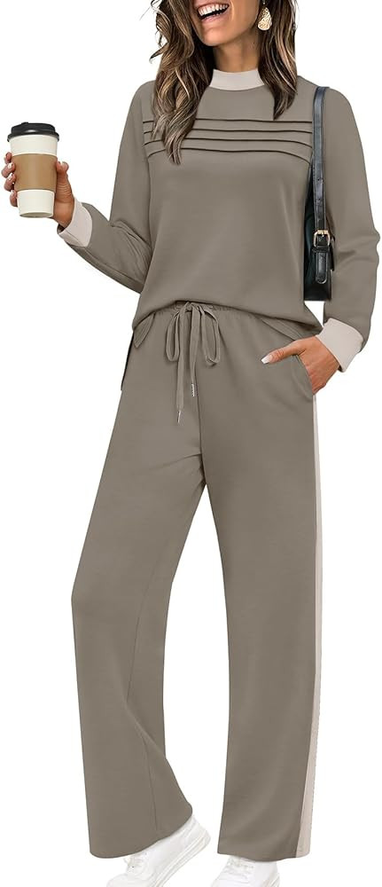 WIHOLL Two Piece Sets for Women Fall Travel Vacation Outfits Long Sleeve Lounge Sets Side Slit Wi... | Amazon (US)