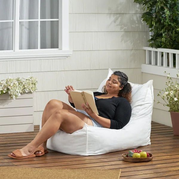 Tulum Indoor/Outdoor Water Resistant Fabric Bean Bag Lounger by Christopher Knight Home - White | Bed Bath & Beyond